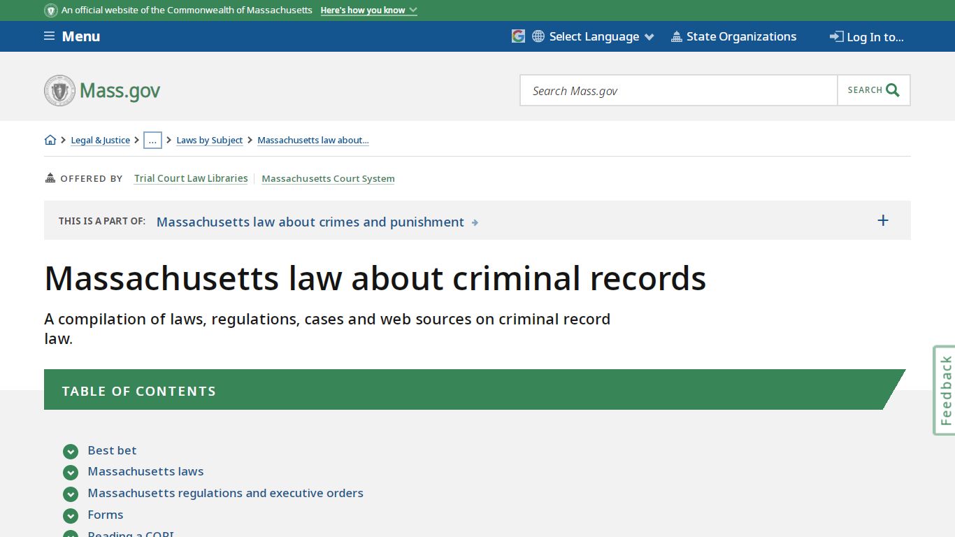 Massachusetts law about criminal records | Mass.gov